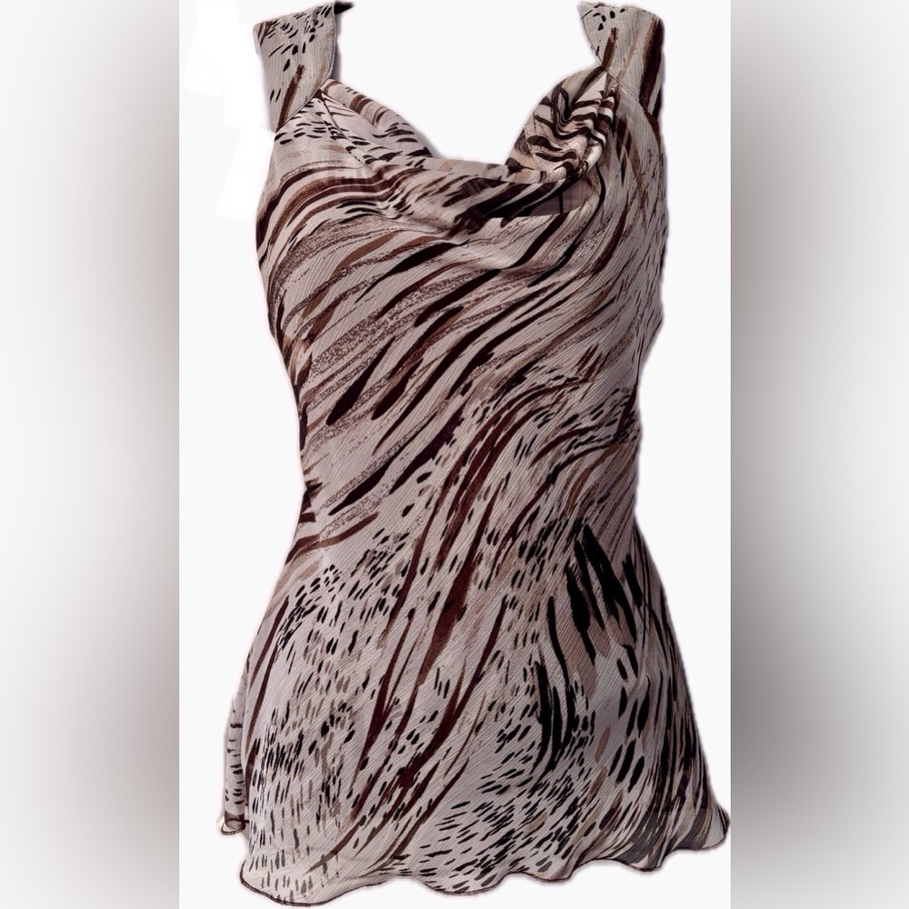 Willi Smith Brown and Cream Chiffon Cowl Neck Camisole Top